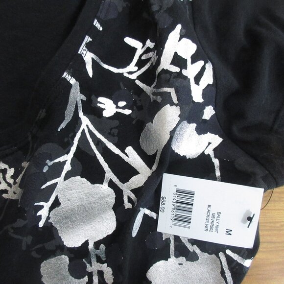 TAHARI Womens Tee-Shirt Top Size Medium Black Silver Metallic Cap Sleeve NEW $68 - Picture 4 of 7